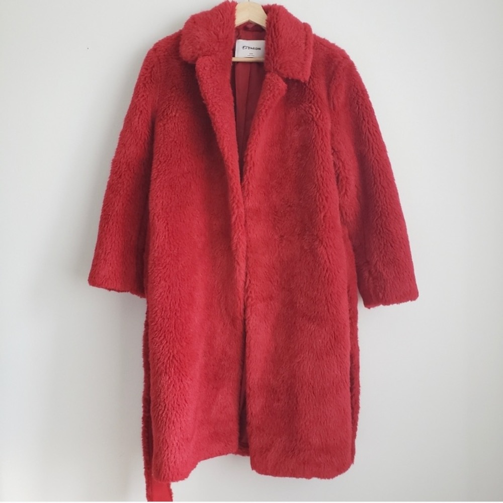 Long Aritzia red teddy coat